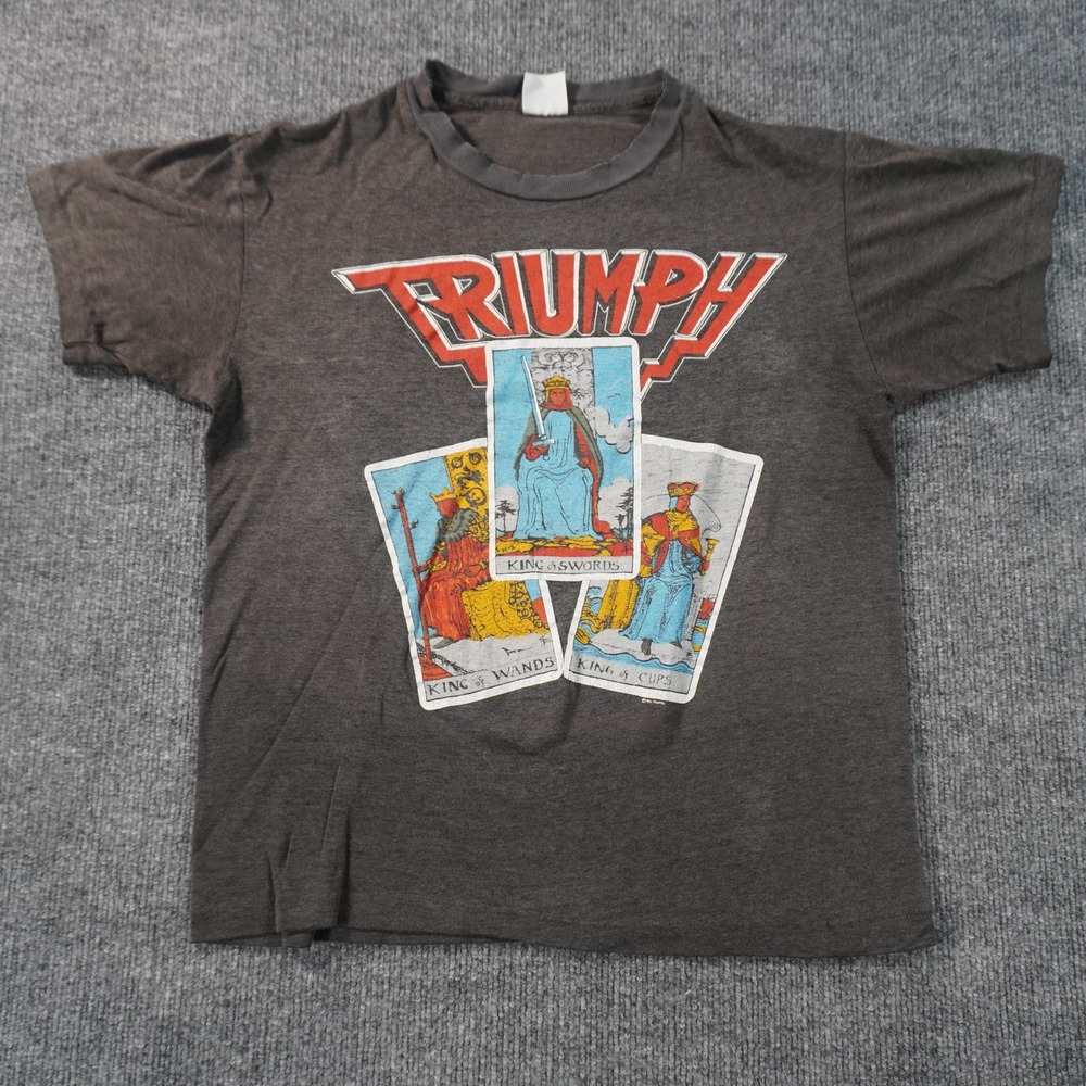 Triumph Band T-Shirt Mens Medium Gray 1986 Tarot Cards Single Stitch Vintage